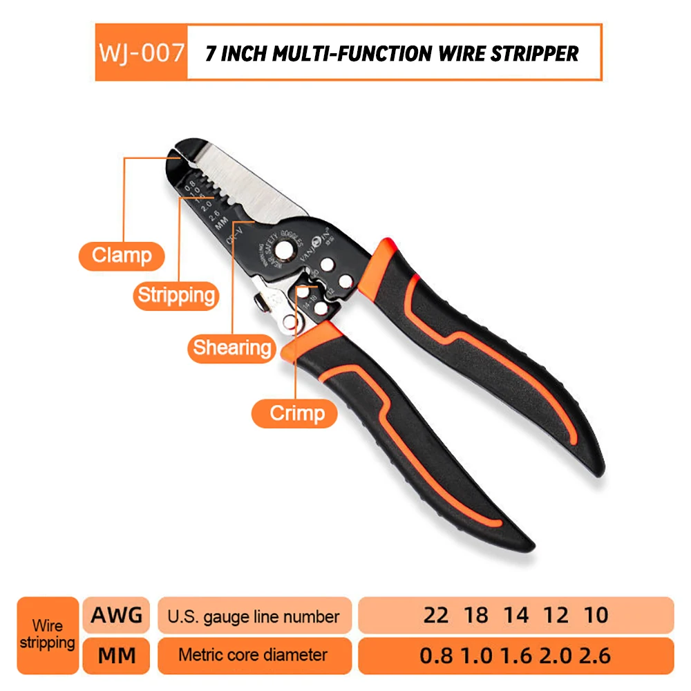 

175mm Stripping Crimping Pliers Wire Stripper Multi Functional Ring Crimpper Electrician Peeling Network Cable Stripper Tools