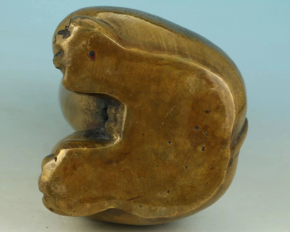 Agradable asiático de bronce antiguo chino tallado pene Dios recoger estatua figura Adorno