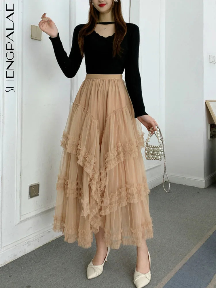 

SHENGPALAE плиссированная юбка с высокой талией Женская Корейская 2023 Весна Осень Новая мода свободные универсальные шикарные миди юбки для женщ...