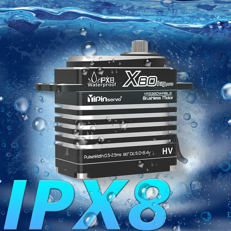 Фото Цифровые бесщеточные сервоприводы IPX8 80 кг, 180/270 градусов, цельнометаллические, для радиоуправляемых моделей №2