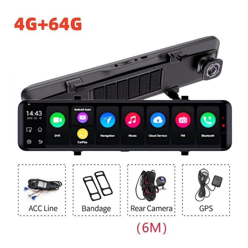

4G Android 14.0 8G+32G 12-дюймовое автомобильное зеркало заднего вида ADAS FHD Автоматический рекордер GPS-навигация Видеорегистратор Зеркало заднего вида Автомобильный видеорегистратор