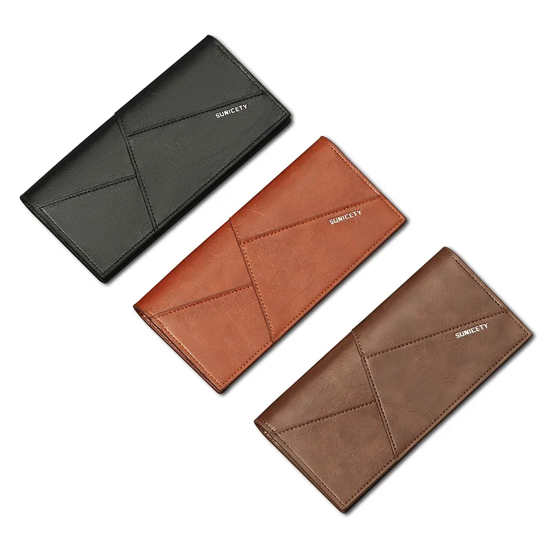 Multi-Functional Anti-Theft Swiping Soft Leather Wallet Long Ultra-Thin Stitching Two-Fold Men's Wallet
