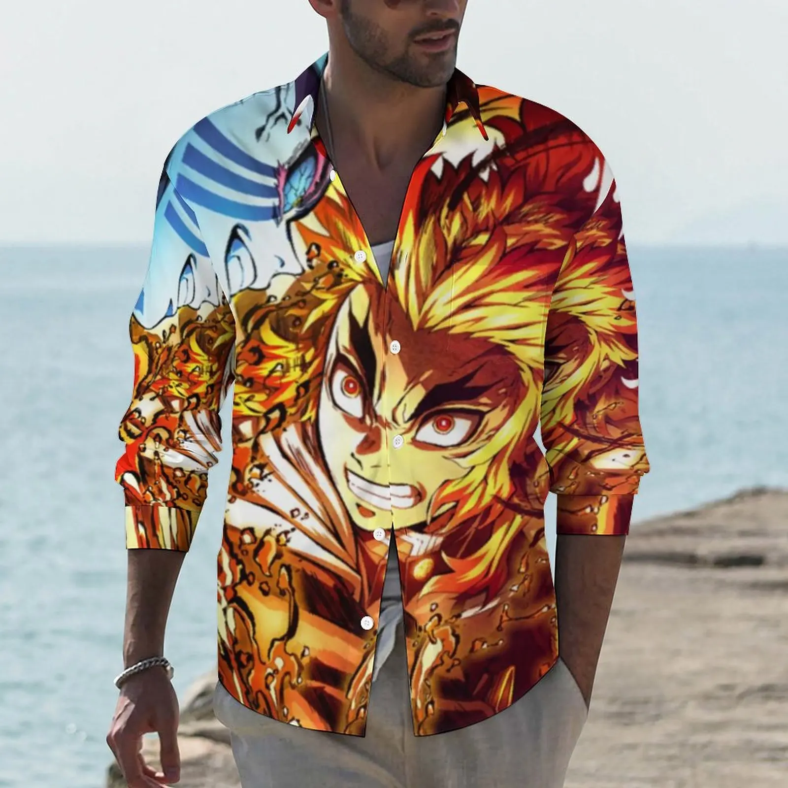 

Demon Slayer Shirt Autumn Akaza Manga Japan Inosuke Rengoku Casual Shirts Male Vintage Blouses Long Sleeve Custom Y2K Clothing