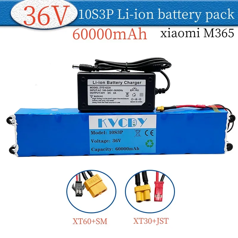 

36V Battery 60Ah 18650 Li-ion Battery Pack 10S3P 60000mAh 500W Same port 42V for M365 series electric scooters with built-in BMS