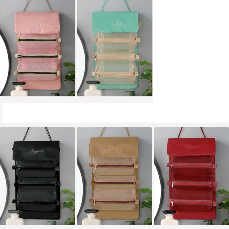

Q1QA Hanging Roll-Up Makeup Bag 4-in-1 Foldable Toiletry Bags for Travel Removable