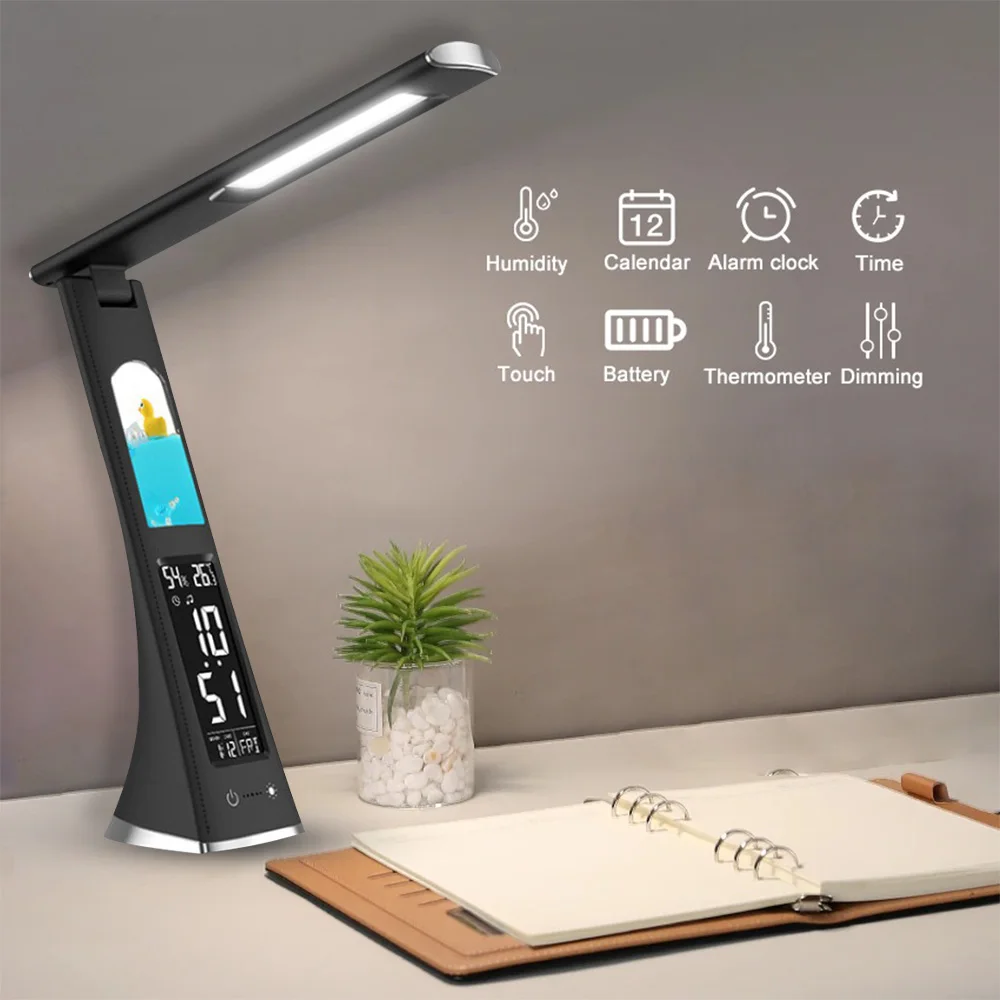 

Складная приглушаемая светодиодсветодиодный Настольная лампа с сенсорной зарядкой, защита глаз, лампа для чтения с 3 режимами, календарь