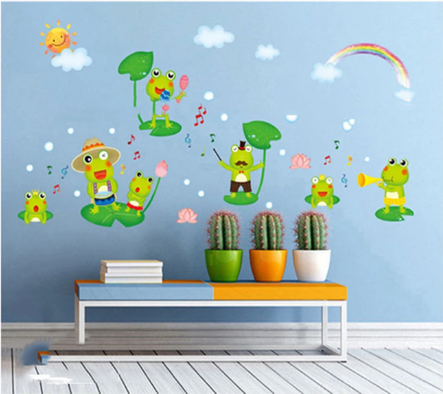 

Cartoon Happy Frog Wall Sticker For Kids Room Home Decoration Animal Mural Stickers For nursery wallpaper