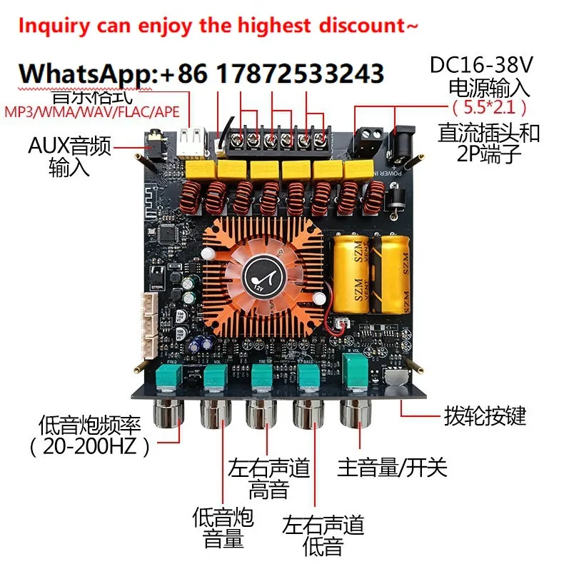 Фото Модуль Bluetooth SZM-AS21 TPA3255, цифровая усилительная плата для сабвуфера с высокими и низкими частотами, 220 Вт * 2 + 350 Вт
