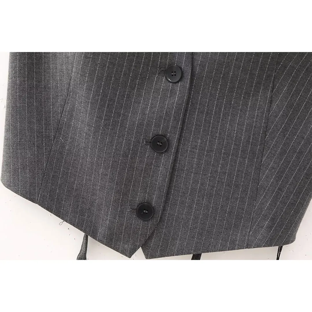 Модный женский полосатый жилет DUOPERI с открытой спиной и V-образным вырезом