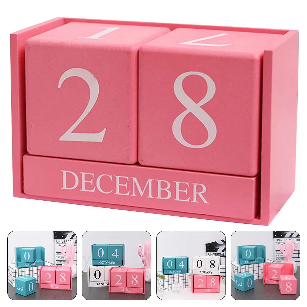

Calendar Perpetual Block Wooden Desk Daily Blocks Desktop Table Decoration Office Countdown Room Living Adornment Monthly