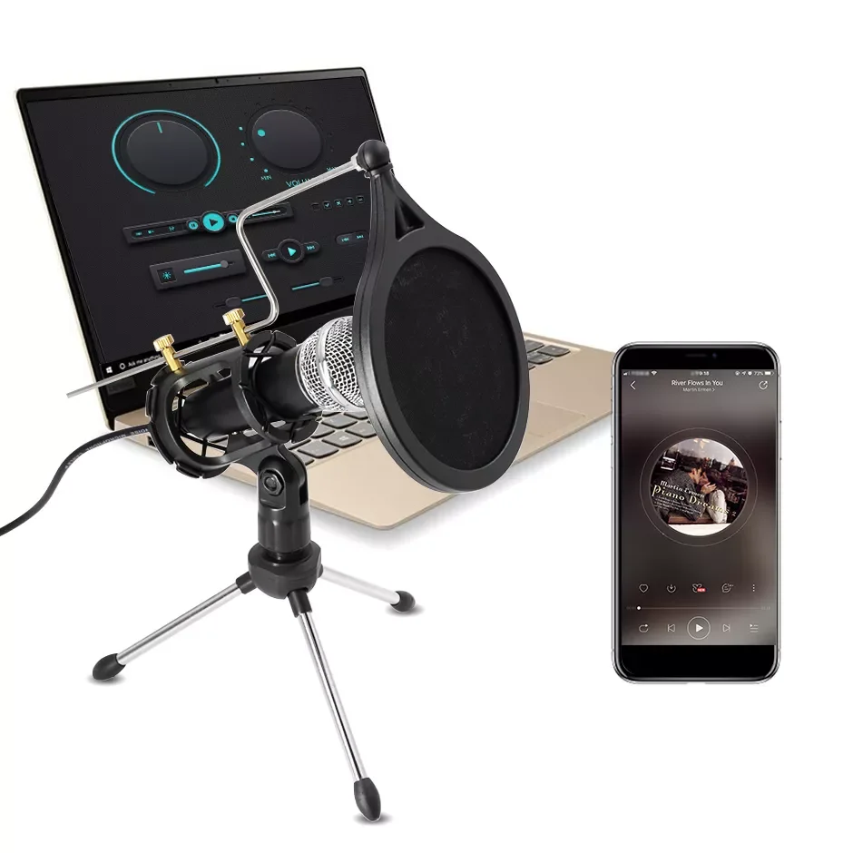 

2023 Lefon Recording Condenser Microphone Mobile Phone Microphone Microfone For Computer PC Karaoke Mic Holder For Android 3.5mm