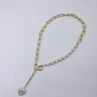 gm2 copper metal chain splicing natural pearl necklace 2022 womens baroque pearl necklace fashion jewelry