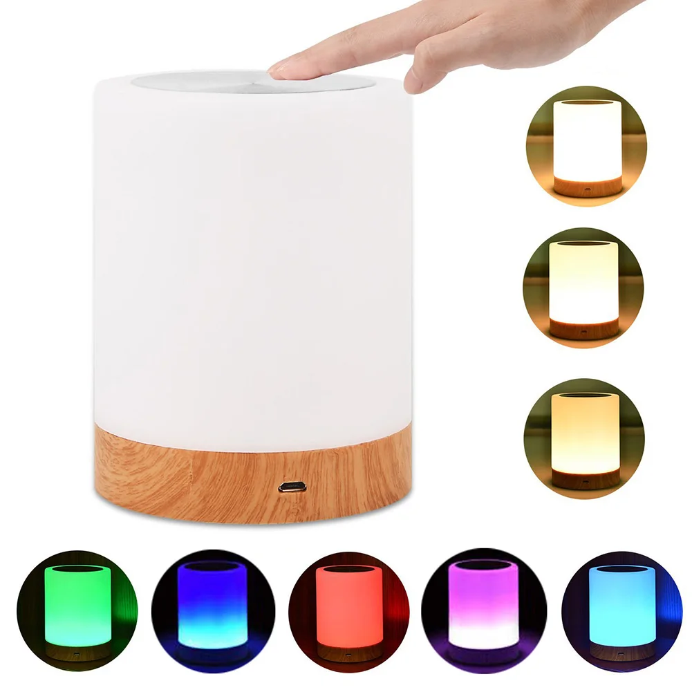 

Night Light Table Dimmable Touch Control USB Home Decor Portable Multicolor Lamp Bedroom LED Colorful Wood Grain Atmosphere Gift