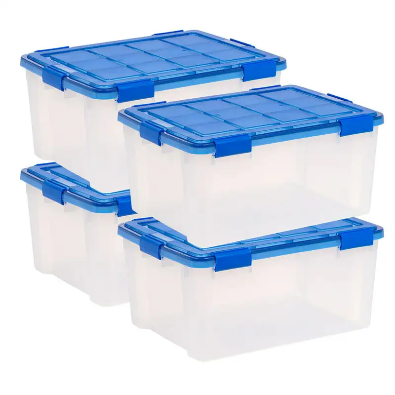 

, 60 Quart WeatherPro™ Gasket Clear Plastic Storage Box with Lid, Blue, Set of 4