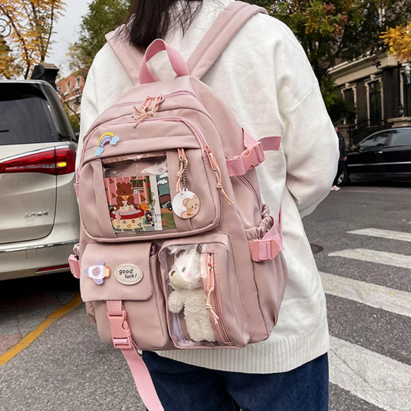 Cute Girls Boy Backpacks Waterproof Multi-Pocket Nylon School Backpack for Student Female Girls Kawaii Laptop Book Pack Mochilas