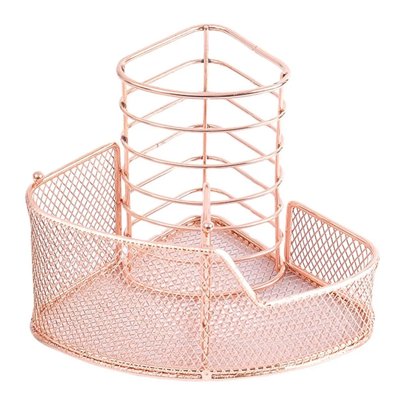 

Exquisite Mesh Pen Holder Triangle-Shaped Metal Stationery Storage Holder 3 Compartment Desktop Office Storage Holder
