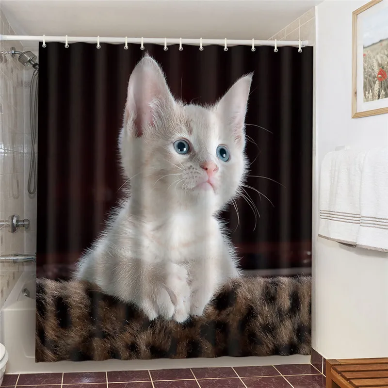

Занавеска для душа с милым котом и мультяшными животными для домашнего декора, детская занавеска для душа для ванной комнаты, занавеска для экрана ванны с крючками, занавеска для душа