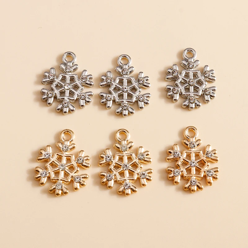 

10pcs Cute Alloy Crystal Christmas Snowflake Charms Pendant for Making DIY Earrings Necklaces Handmade Keychain Jewelry Findings
