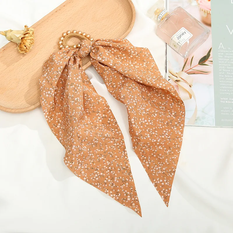 Винтажная мягкая и удобная резинка для волос Yanwenx с цветочным принтом шарф-бант