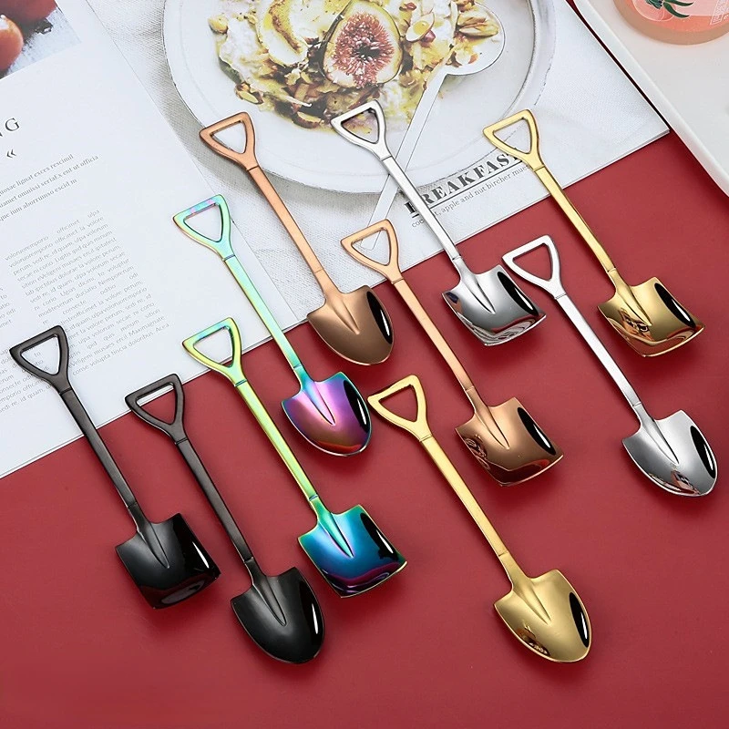 

Stainless Steel Coffee Tea Spoon Creative Retro Shovel Scoop for Dinner Ice Cream Dessert Watermelon Kitchen Tableware Bar Tool