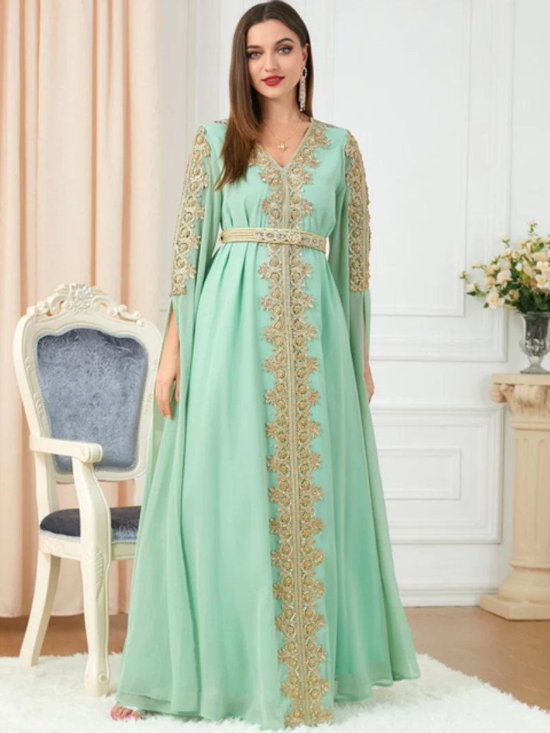 Elegant Autumn Morocco Party Dress Muslim Women Abaya Long Sleeve Abayas Dubai Turkey Islam Kaftan Robe Longue Vestidos Largos