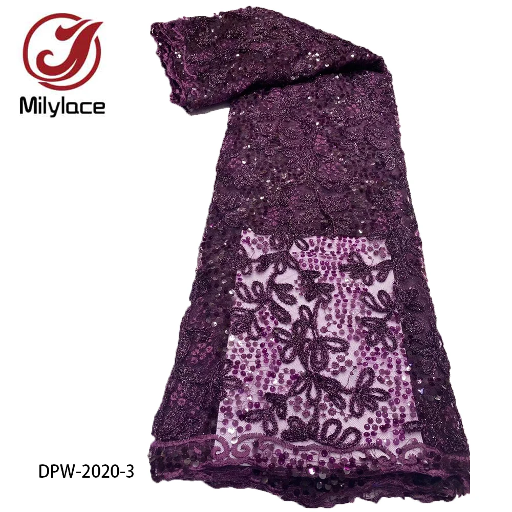 

African Lace Fabric 2020 High Quality Lace Sequins & Embroidered African Dress Women Wedding Lace Fabric 5 Yards DPW-2020