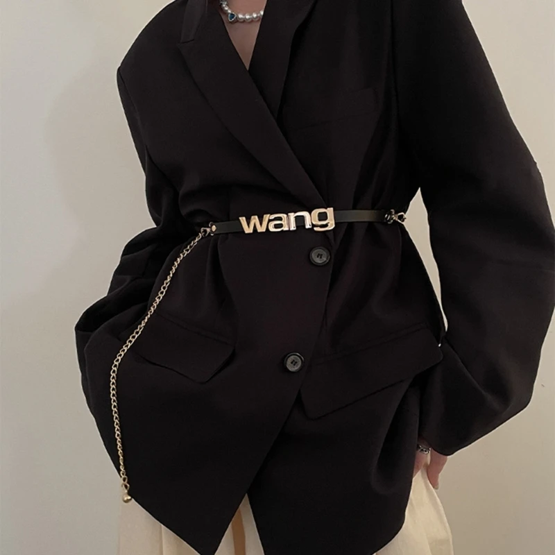 

Женский пояс из искусственной кожи с буквенным принтом, пояс с цепочкой в ​​стиле субкультуры, пояс в стиле панк Y2K, джинсы,