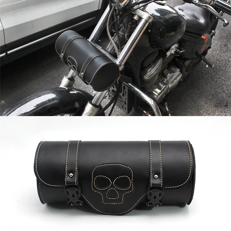 

Motorcycle Cruiser Tool Bag Handlebar Bag PU Leather Motorcycle Front Forks Roll Barrel Saddlebag Luggage Storage Motorcycle Bag