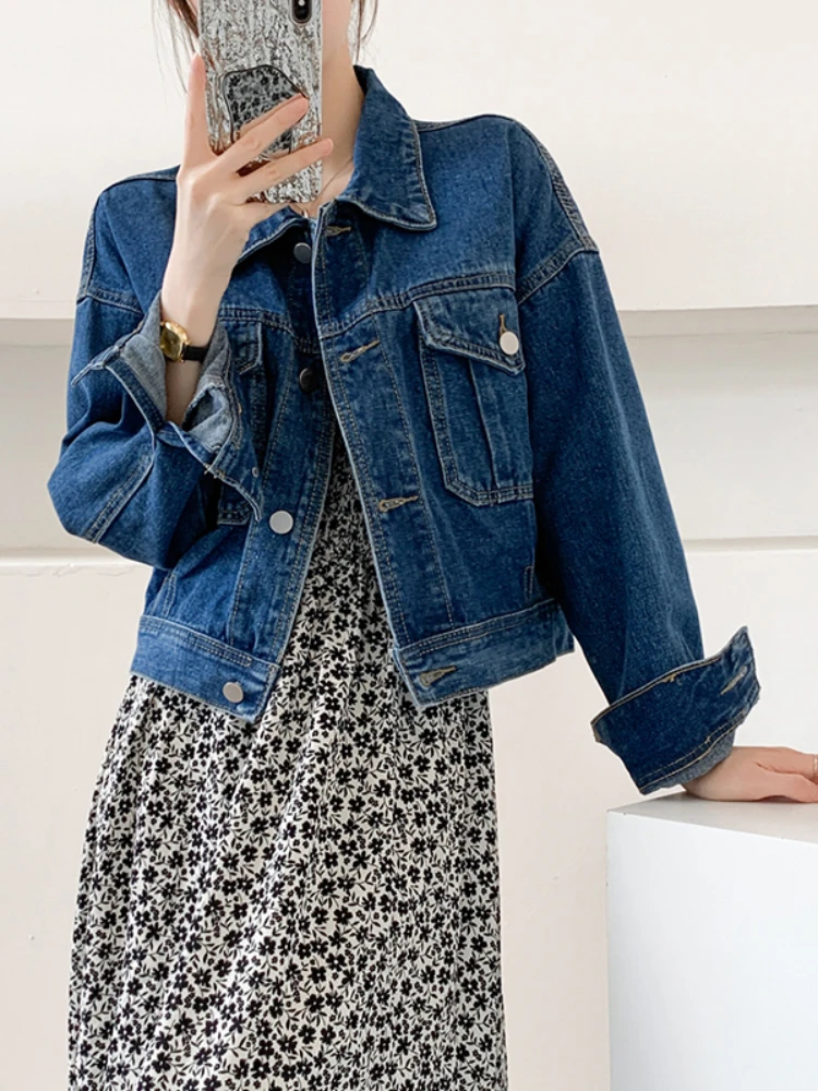 

Fitaylor Autumn Winter Women Lapel Single Breasted Denim Jacket Casual Lady Loose Short Denim Coat Vintage Solid Jacket