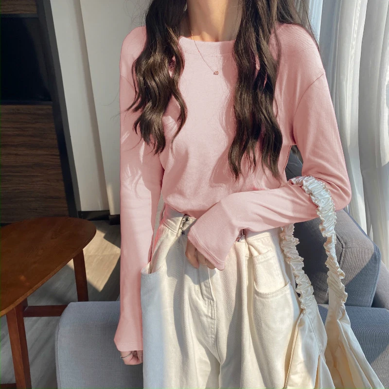 Осенне-зимние женские Базовые Футболки с длинным рукавом однотонные Женские