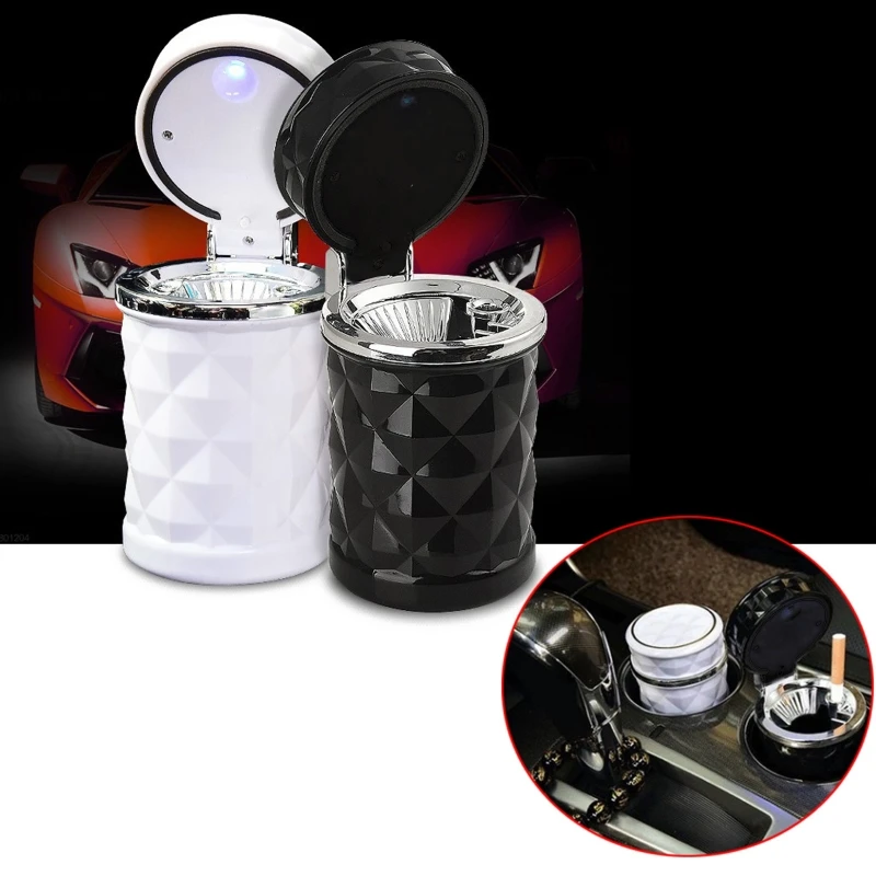 

Car Ashtray Portable with Blue LED Light Lighter Ashtray Smokeless Black