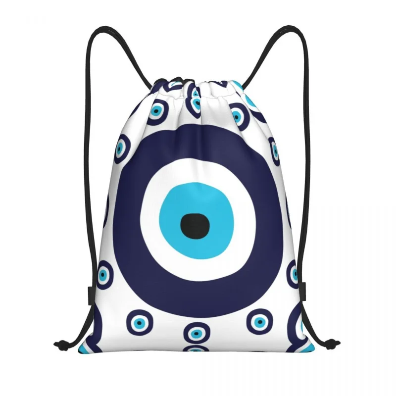 

Navy Blue Aqua Nazar Evil Eye Pattern Drawstring Backpack Bags Lightweight Amulet Boho Gym Sports Sackpack Sacks for Shopping