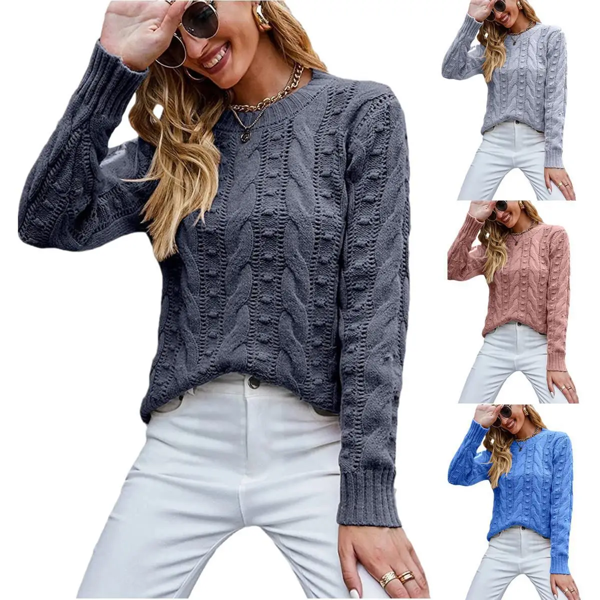 

2022 autumn and winter new pullover long-sleeved twist knitted sweater top sweater women's clothing