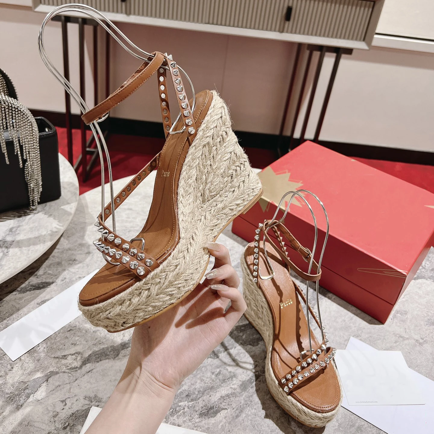 Top Quality Red Sole Womens High Heels 12cm Shoes Luxury Fashion Ladies Braided Sandals Classic Retro Designer High Heel HJ2049