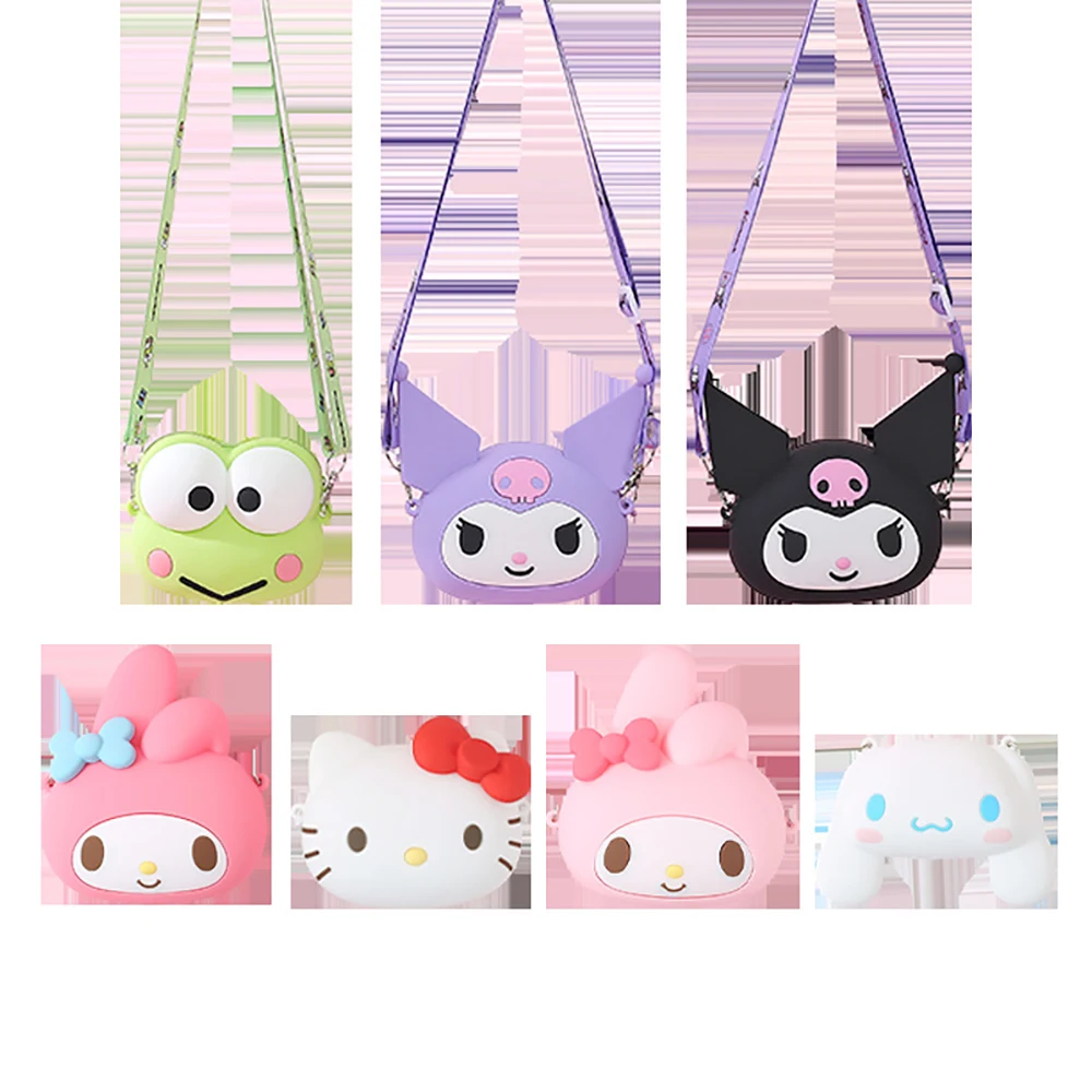 

Sanrioed Kawaii Anime Cartoon Kuromi Hello Kitty My Melody Small Shoulder Bag Silica Gel Coin Purse Cosmetic Bags for Kids Gifts