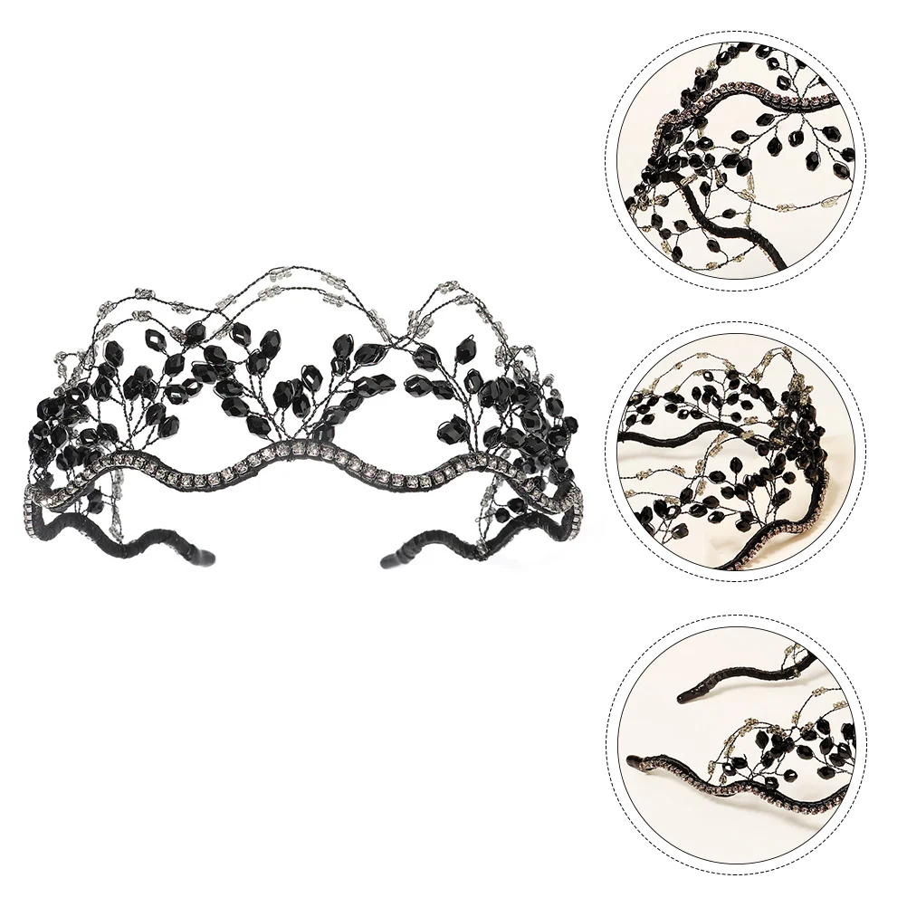 

Beaupretty Womens Headbands Wedding Crystal Headband Black Rhinestone Tiara Headpiece Vintage Hair Hoop Headdress Hair Band