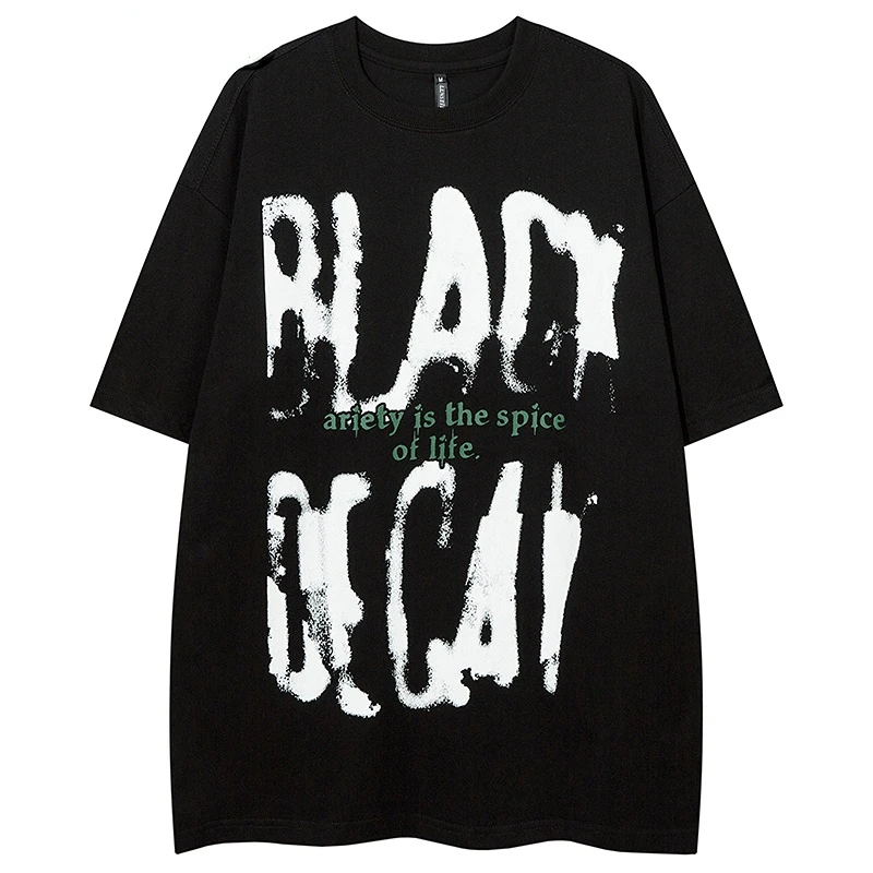 

Summer Men Short Sleeve Tshirts Hip Hop Graffiti Letter Print Vintage T-Shirts 2023 Streetwear Harajuku Casual Cotton Tops Tees