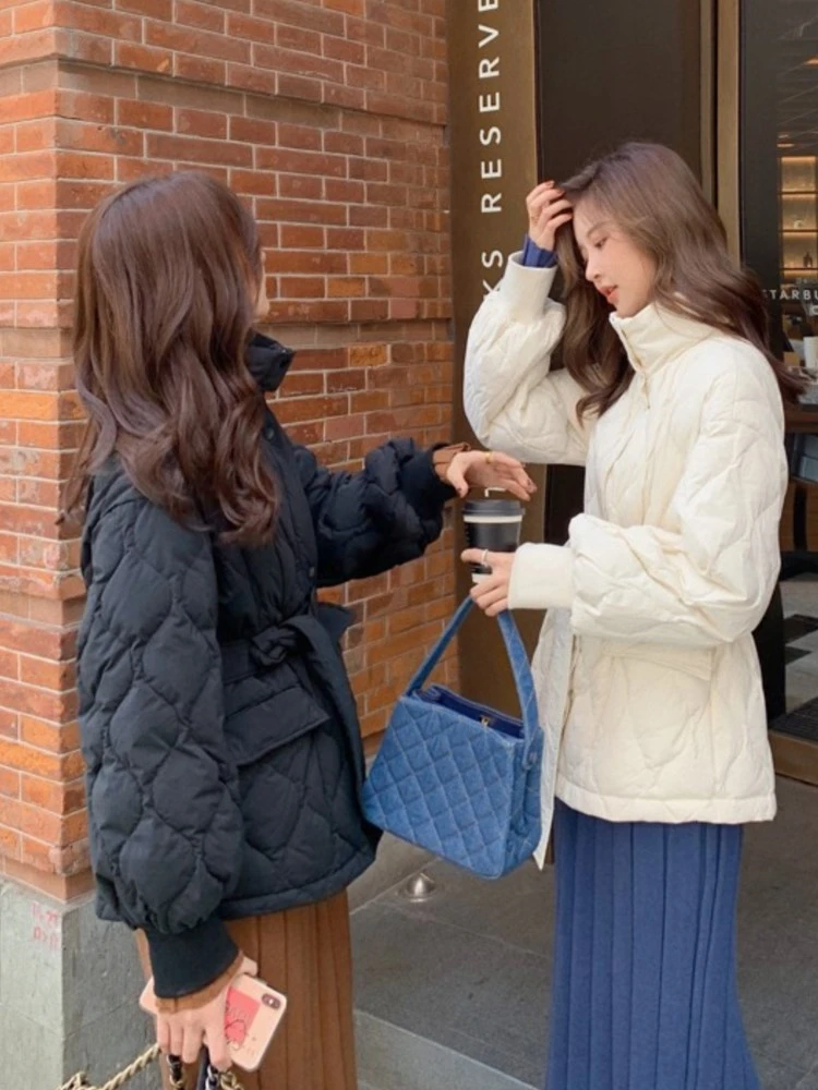 Autumn Winter Thick Padded Coats Women Lace Up Bread jacket Ladies Stand-up Collar Parkas Female Warm Outwear