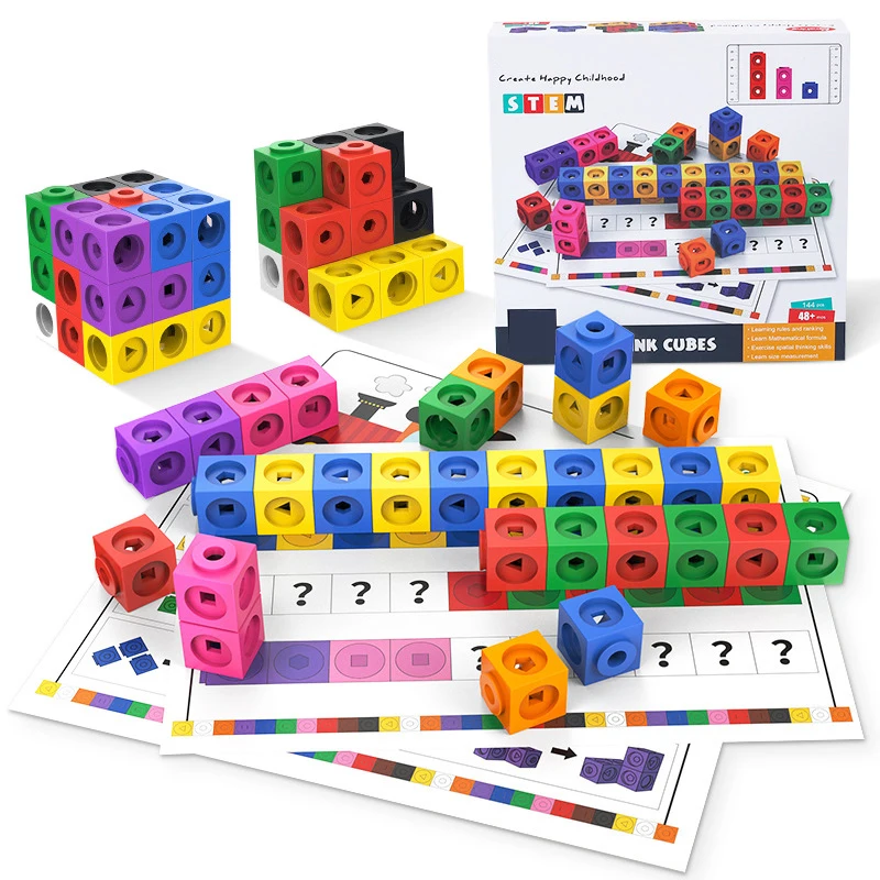 

Rainbow Link Cubes Puzzle Montessori Math Toys 10 Colors Snap Blocks Stacking Assembled Game Education Learning Toy for Kids