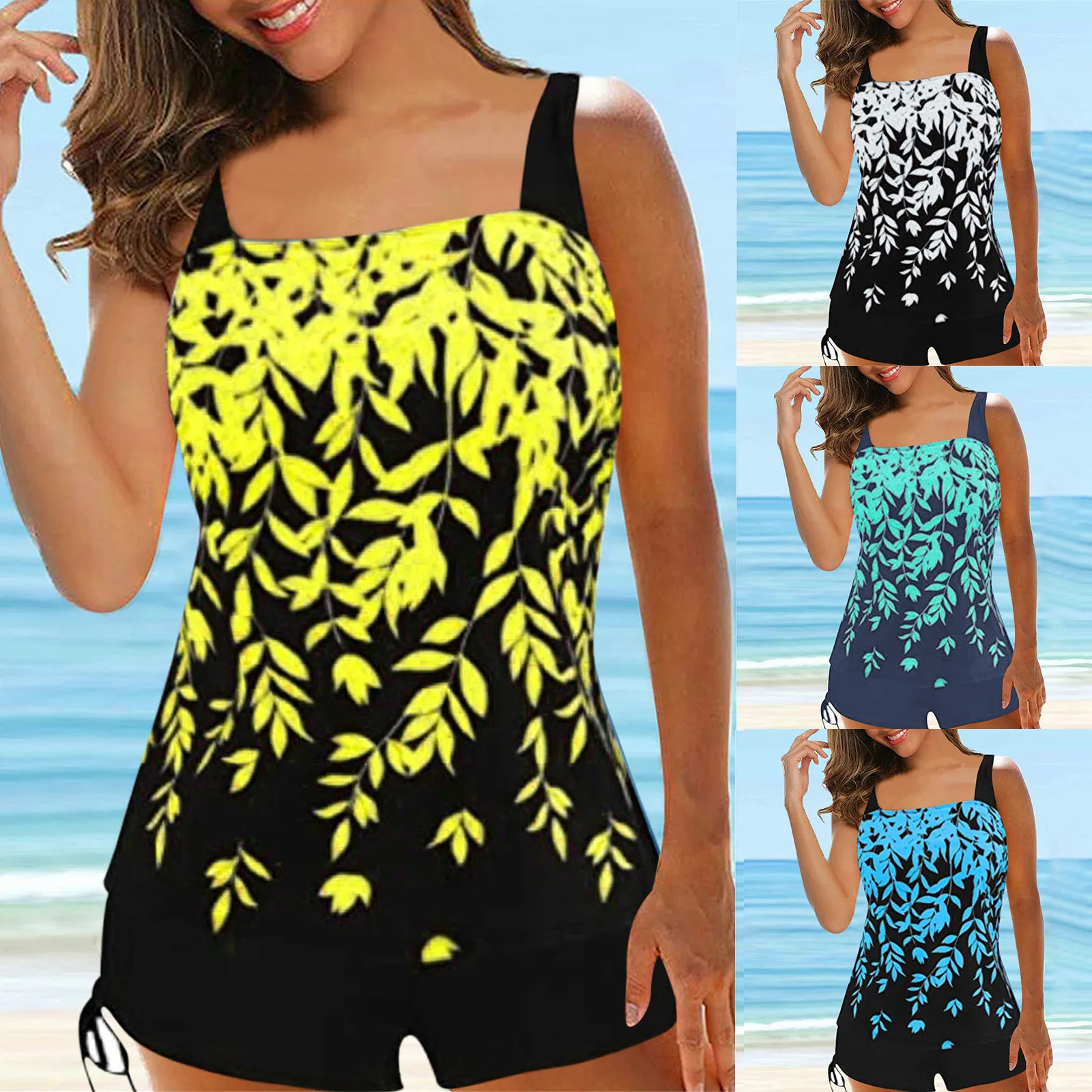 

Women's Fashion Printed Conservative Beach Swimsuit Tankini Large Bikini Set Digital Print Suspender Beach Split Swimsuit