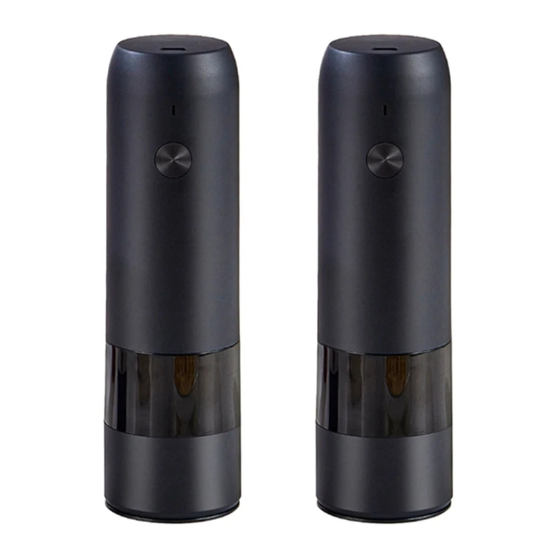

2X Electric Automatic Mill Pepper And Salt Grinder USB Charging Spice Salt Pepper Grinder Adjustable(Black)