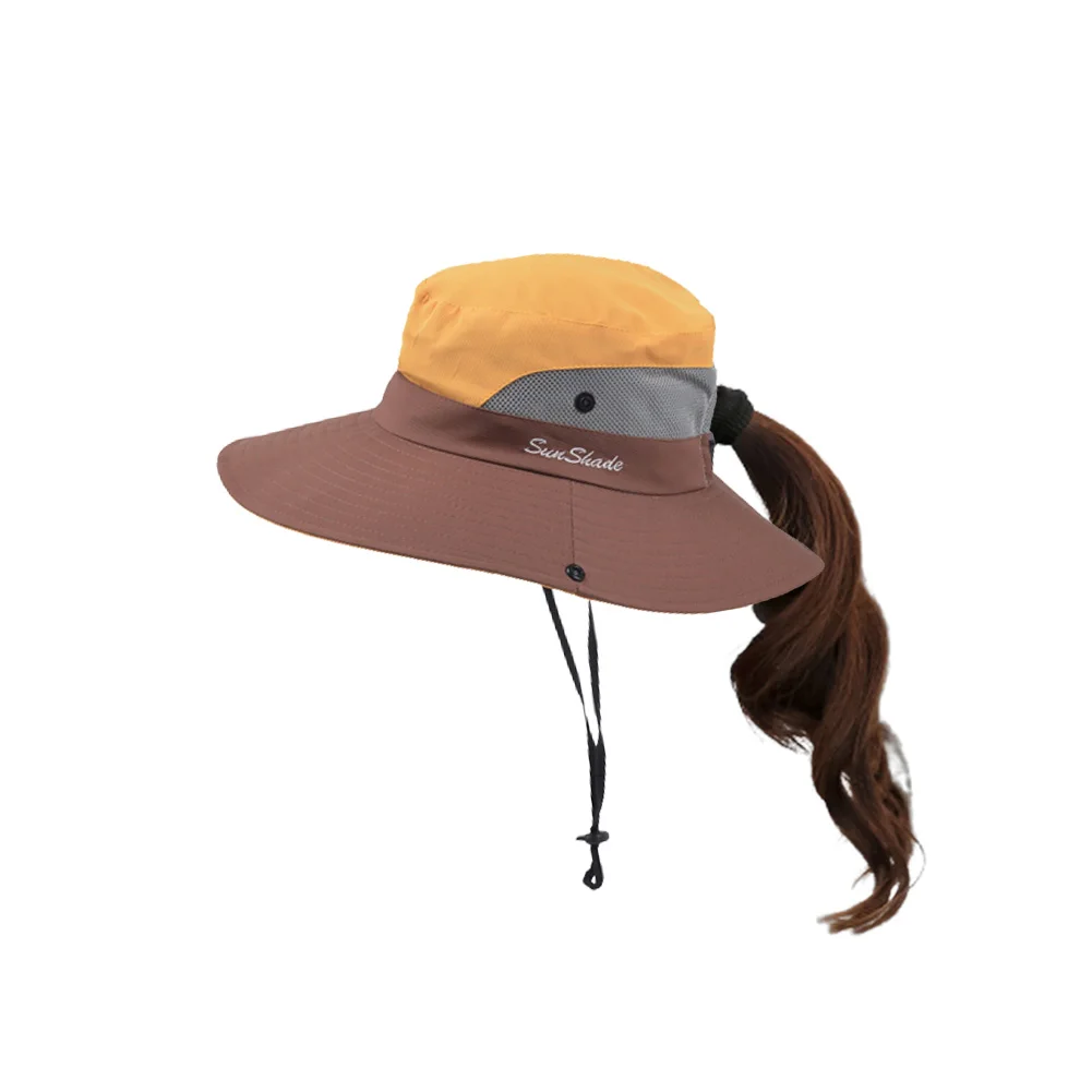 

Summer Ponytail Hat For Women UV UPF Wide Brim Sun Hat Hiking Fishing Boonie Hats Breathable Camping Equipment No Contain Hair