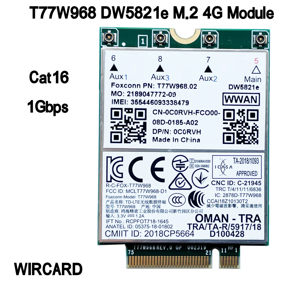 WIRCARD T77W968 DW5821e X20 LTE Cat16 1 Гбит/с, Φ 4G модуль для ноутбука Dell 5420 5424 7424 7400