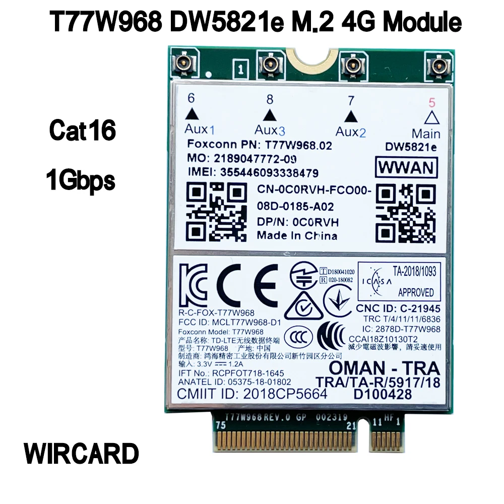 WIRCARD T77W968 DW5821e X20 LTE Cat16 1 Гбит/с Φ 4G модуль для ноутбука Dell 5420 5424 7424 7400 |