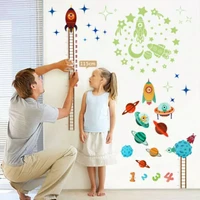 solar system rocket height measure wall stickers kids nusery rooms outer space sky decals growth chart pvc mural decor wall art