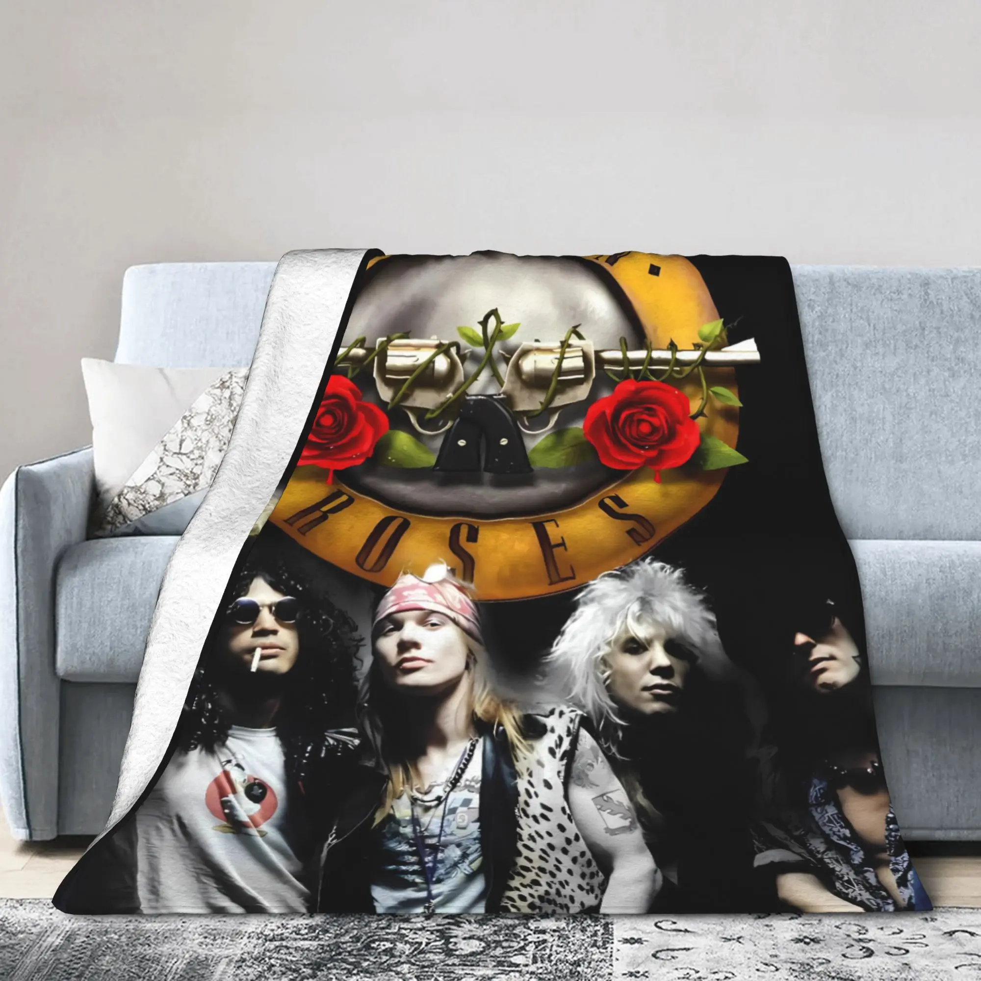 Фото Фланелевое одеяло Guns N Roses Band, мягкое прочное постельное белье, пледы для дивана, стула, самолета, путешествий, новинка, покрывало, чехол для дивана-кровати №3
