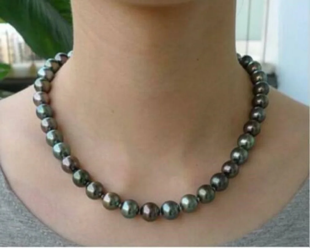 

Amazing AAA 10-11mm Black Green Blue Tahiti Pearl Necklace 18 "14K CLASP