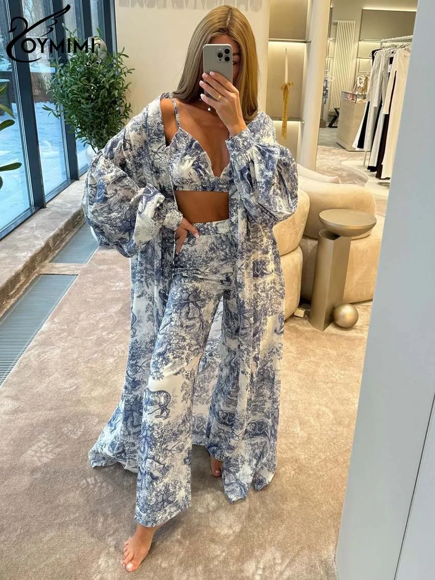 Oymimi Повседневный Синий Комплект из трех предметов с принтом для женщин