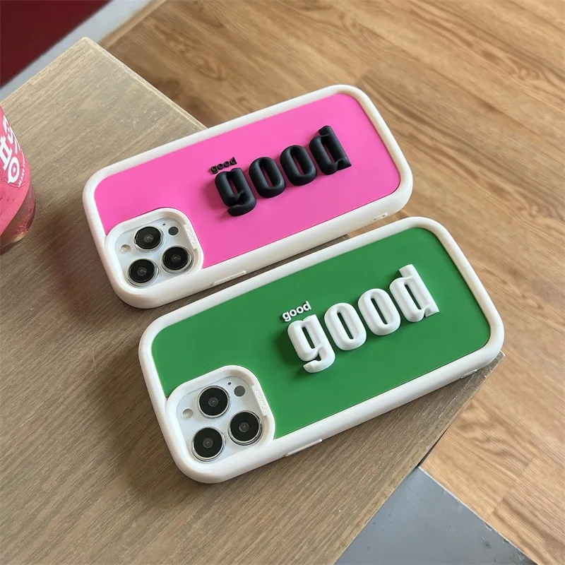 

3d Three-dimensional English Letter Good Couple Phone Cover Case For Iphone 14 13 12 11 Pro Max Cute Anti-fall Hard Coque Fundas