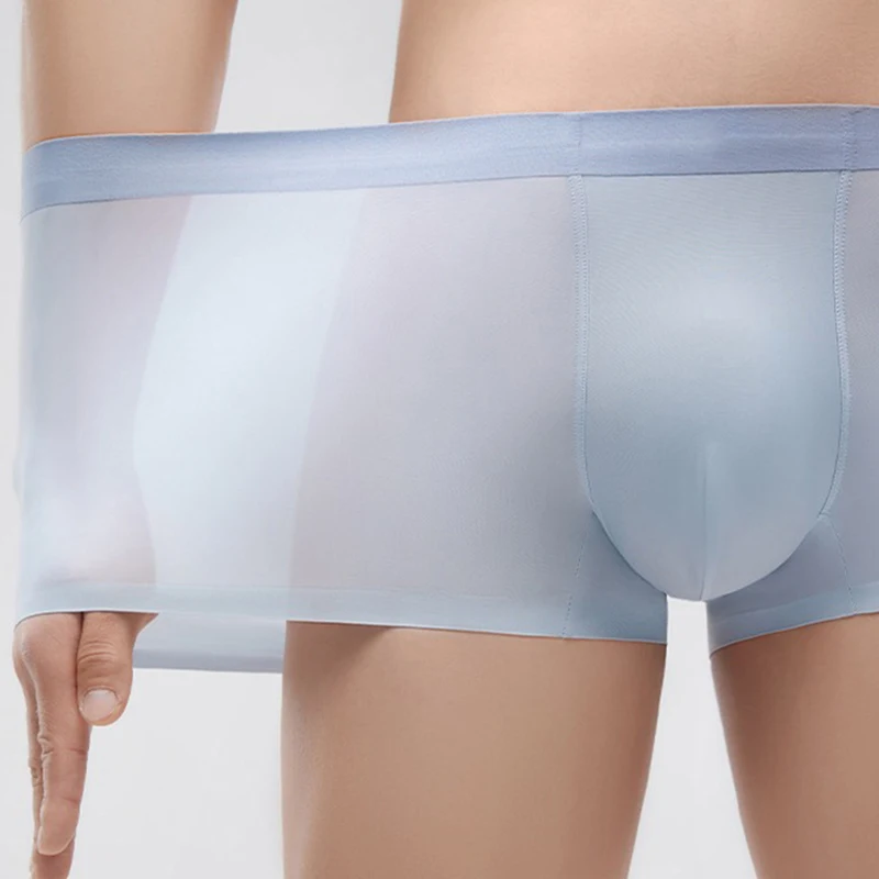 Mens Ice Silk Seamless Underwear Ultra-thin Breathable Boxer Shorts Summer Sexy Male Underpants Boxers Transparentes Hombre 3PCS
